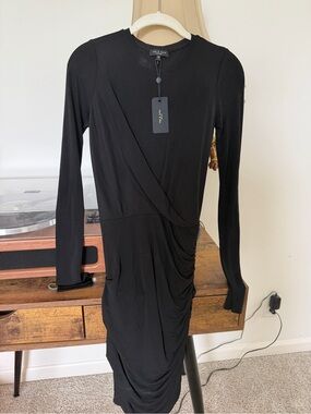 rag & bone Black Long-Sleeve Ruched Wrap-Style Dress